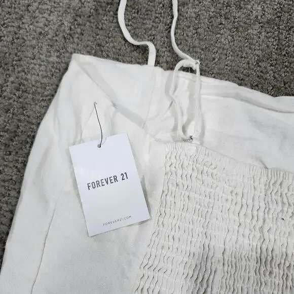 Forever 21 White Ruched Crop Top Cami with Adjustable Straps NWT Size Medium - Picture 6 of 7